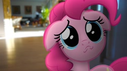 Size: 1280x720 | Tagged: safe, artist:stormxf3, character:pinkie pie, species:pony, crying, floppy ears, hall, irl, photo, ponies in real life, puppy face, solo