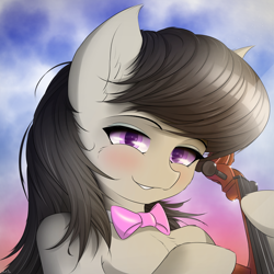 Size: 4000x4000 | Tagged: safe, artist:maneingreen, character:octavia melody, species:pony, bow tie, cello, cheek fluff, chest fluff, ear fluff, female, human shoulders, musical instrument, semi-anthro, sky, smiling, solo