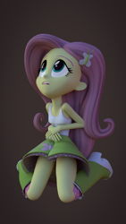 Size: 1080x1920 | Tagged: safe, artist:creatorofpony, artist:fd-daylight, character:fluttershy, my little pony:equestria girls, 3d, blender, boots, clothing, female, kneeling, looking up, shoes, skirt, sleeveless, solo, tank top