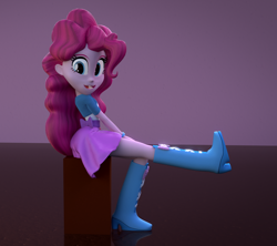 Size: 1214x1080 | Tagged: safe, artist:creatorofpony, artist:fd-daylight, character:pinkie pie, episode:player piano, g4, my little pony: equestria girls, my little pony:equestria girls, 3d, blender, boots, bracelet, clothing, female, high heel boots, jewelry, looking at you, shoes, sitting, skirt, solo