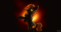Size: 1714x900 | Tagged: safe, artist:amy-gamy, species:earth pony, species:pony, bipedal, black hole, black hole pony, looking at you, messier 87, ponified, rearing, smiling, solo