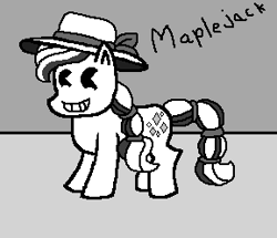 Size: 289x248 | Tagged: safe, artist:drypony198, species:pony, bendy and the ink machine, black and white, cartoon, clothing, cowboys and equestrians, grayscale, hat, mad (tv series), mad magazine, maplejack, monochrome, solo, sun hat