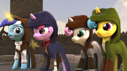Size: 1920x1080 | Tagged: safe, artist:fd-daylight, character:lemon hearts, character:minuette, character:twilight sparkle, character:twinkleshine, 3d, assassin's creed, assassin's creed unity, crossover, source filmmaker