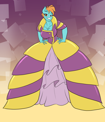 Size: 2850x3300 | Tagged: safe, artist:toughset, species:anthro, species:earth pony, species:pony, episode:rarity takes manehattan, g4, my little pony: friendship is magic, abstract background, background pony, breasts, cleavage, clothing, dress, female, gown, latex dress, solo, tangerine tassels