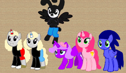 Size: 1024x596 | Tagged: safe, artist:katierose45, artist:xxmelody-scribblexx, base used, character:sonic the hedgehog, species:pegasus, species:pony, species:unicorn, amy rose, barely pony related, clothing, crossover, cuphead, cuphead (character), disney, fifi la fume, gloves, long sleeve shirt, long sleeves, loony tunes, mugman, oswald the lucky rabbit, ponified, sega, shirt, shoes, shorts, sonic the hedgehog (series), studio mdhr, tiny toon adventures