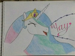 Size: 3264x2448 | Tagged: safe, artist:don2602, character:princess celestia, species:alicorn, species:pony, bust, celestia day, female, solo, traditional art, yay