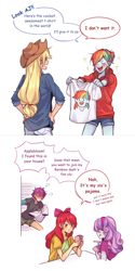 Size: 1300x2594 | Tagged: safe, artist:dcon, character:apple bloom, character:applejack, character:rainbow dash, character:scootaloo, character:sweetie belle, species:pegasus, species:pony, ship:appledash, my little pony:equestria girls, bow, card, cutie mark crusaders, female, lesbian, narcissism, shipping, simple background, white background