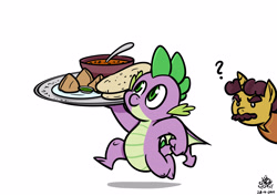 Size: 4093x2894 | Tagged: safe, artist:poecillia-gracilis19, character:coriander cumin, character:spike, species:dragon, episode:the point of no return, g4, my little pony: friendship is magic, curry, food, naan, samosas, winged spike