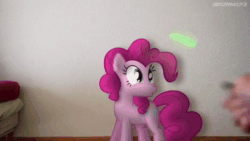 Size: 1280x720 | Tagged: safe, artist:stormxf3, character:pinkie pie, species:earth pony, species:human, species:pony, episode:griffon the brush-off, g4, my little pony: friendship is magic, animated, behaving like a cat, cute, diapinkes, female, flashlight (object), hand, irl, irl human, laser pointer, mare, needs more jpeg, offscreen character, offscreen human, photo, ponies in real life, sound, webm