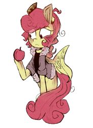 Size: 877x1198 | Tagged: safe, artist:urbanqhoul, character:strawberry sunrise, species:pegasus, species:pony, apple, female, food, mare, simple background, solo, transparent background