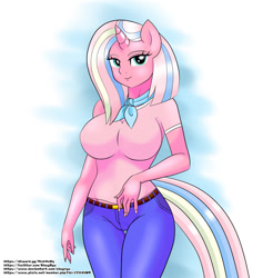 Size: 949x1000 | Tagged: safe, artist:chuyryu, character:clear sky, species:anthro, species:pony, species:unicorn, episode:common ground, g4, my little pony: friendship is magic, bedroom eyes, breasts, busty clear sky, clothing, female, handkerchief, looking at you, milf, solo
