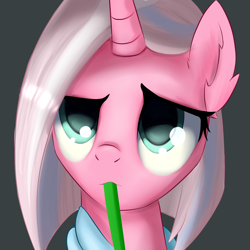 Size: 2000x2000 | Tagged: safe, artist:observerdoz, character:clear sky, species:pony, species:unicorn, episode:common ground, g4, my little pony: friendship is magic, black background, bust, cute, cute sky, drinking, ear fluff, female, mare, portrait, scene interpretation, simple background, solo, straw
