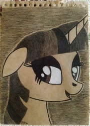 Size: 1537x2146 | Tagged: safe, artist:aracage, character:twilight sparkle, species:pony, bedroom eyes, bust, female, photo, portrait, solo, traditional art