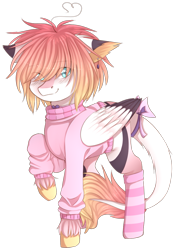 Size: 793x1136 | Tagged: safe, artist:shiromidorii, oc, oc only, oc:sosuke, species:pegasus, species:pony, bow, clothing, female, leonine tail, mare, simple background, socks, solo, striped socks, sweater, tail bow, transparent background