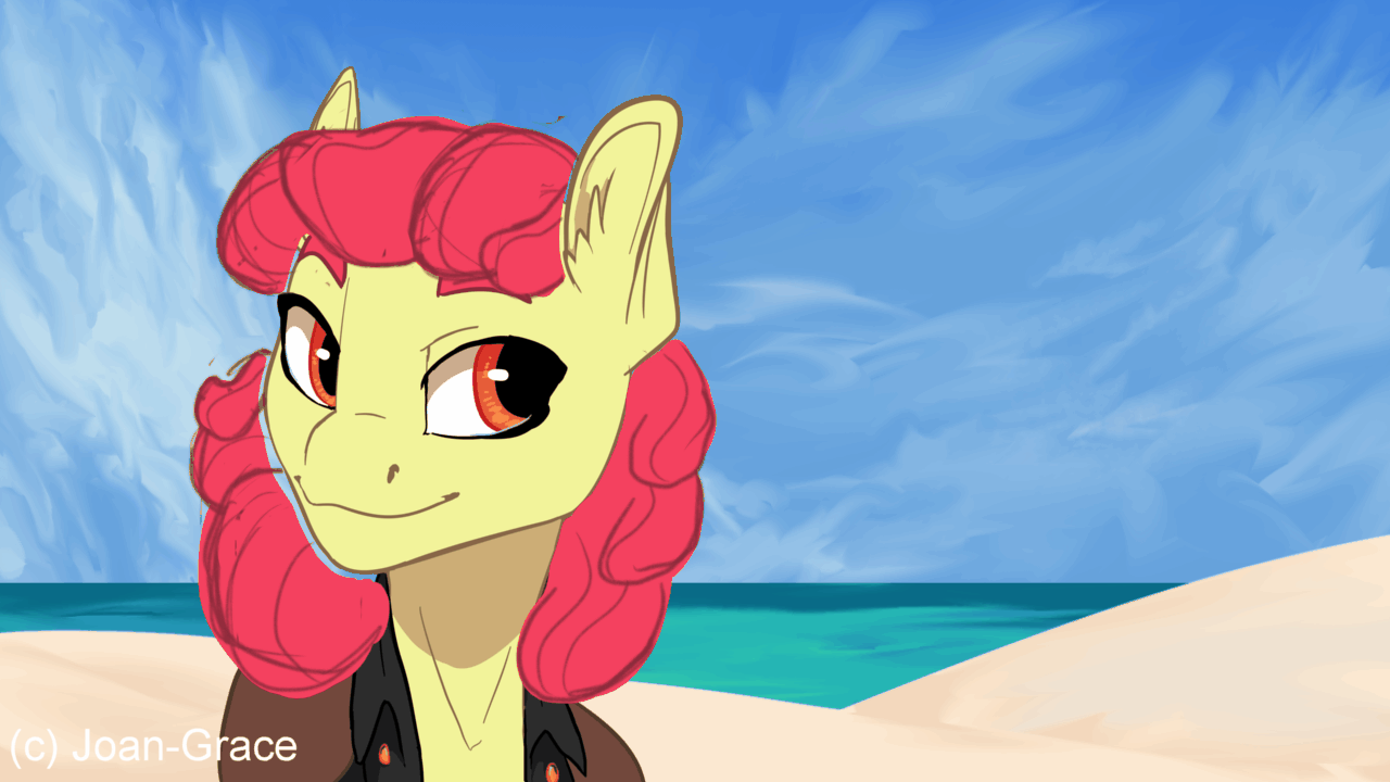 Size: 1280x720 | Tagged: safe, artist:joan-grace, character:apple bloom, species:earth pony, species:pony, animated, beach, female, older, smiling