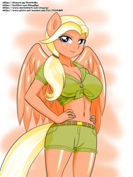 Size: 752x1000 | Tagged: safe, artist:chuyryu, character:mane allgood, species:anthro, species:pegasus, species:pony, episode:the last crusade, g4, my little pony: friendship is magic, adorasexy, busty mane allgood, clothing, cute, female, gradient background, milf, scootaloo's mom, sexy, shorts, solo