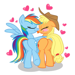 Size: 950x950 | Tagged: safe, artist:sketchyjackie, character:applejack, character:rainbow dash, species:earth pony, species:pegasus, species:pony, ship:appledash, blushing, butt bump, butt to butt, butt touch, female, heart, lesbian, licking, plot, plot pair, shipping, winghug