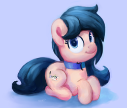 Size: 2897x2484 | Tagged: safe, artist:aemantaslim, oc, oc only, oc:crescend cinnamon, species:earth pony, species:pony, :t, female, looking at you, lying down, mare, smiling, solo