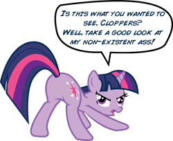 Size: 872x713 | Tagged: safe, artist:alisonwonderland1951, character:twilight sparkle, species:pony, featureless crotch, female, inverted mouth, mare, plot, solo, text, twiplot sparkle
