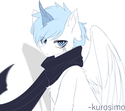 Size: 900x800 | Tagged: safe, artist:heddopen, oc, oc:diamond frost, species:pegasus, species:pony, chest fluff, clothing, ear fluff, male, scarf, solo, wings