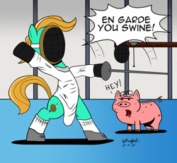 Size: 900x831 | Tagged: safe, artist:cartoon-eric, species:pony, epee, fencing, pig
