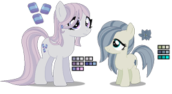 Size: 696x382 | Tagged: safe, artist:awoomarblesoda, oc, oc only, oc:iris, oc:sapphire, parent:fluttershy, parent:marble pie, parents:marbleshy, species:earth pony, species:pony, female, filly, magical lesbian spawn, mare, offspring, simple background, transparent background