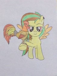 Size: 2448x3264 | Tagged: safe, artist:don2602, oc, oc:mango island, species:bird, species:pegasus, species:pony, species:rooster, chinese new year, ear piercing, front view, looking at you, piercing, smiling, smirk, solo, traditional art