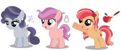 Size: 785x333 | Tagged: safe, artist:awoomarblesoda, oc, oc only, parent:apple bloom, parent:button mash, parent:diamond tiara, parent:rumble, parent:scootaloo, parent:sweetie belle, parents:buttonbloom, parents:rumbelle, parents:scootiara, species:earth pony, species:pegasus, species:pony, female, filly, magical lesbian spawn, offspring, simple background, transparent background