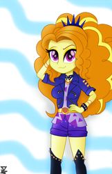 Size: 2800x4318 | Tagged: safe, artist:theretroart88, character:adagio dazzle, episode:find the magic, g4, my little pony: equestria girls, my little pony:equestria girls, spoiler:eqg series (season 2), armband, boots, bracelet, clothing, female, jacket, jewelry, leather jacket, shoes, shorts, simple background, smiling, solo, transparent background