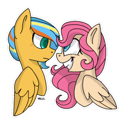 Size: 768x768 | Tagged: safe, artist:awoomarblesoda, oc, oc only, oc:honey cakes, oc:zippercharge, parent:fluttershy, parent:pinkie pie, parents:flutterpie, species:pegasus, species:pony, female, magical lesbian spawn, mare, offspring, simple background, transparent background