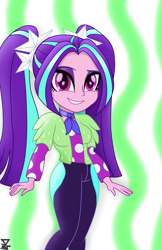 Size: 2800x4320 | Tagged: safe, artist:theretroart88, character:aria blaze, episode:find the magic, g4, my little pony: equestria girls, my little pony:equestria girls, spoiler:eqg series (season 2), absurd resolution, ariabetes, clothing, cute, eyeshadow, female, hairpin, jacket, makeup, pants, pigtails, polka dots, smiling, solo, twintails