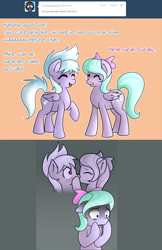 Size: 1000x1545 | Tagged: safe, artist:marikaefer, character:cloudchaser, character:flitter, species:pony, ship:pegacest, ask flitter and cloudchaser, female, incest, kissing, lesbian, shipping, siblings, sisters, twincest, twins