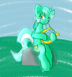Size: 1000x1075 | Tagged: safe, artist:magello, character:lyra heartstrings, species:pony, species:unicorn, female, lyre, simple background, solo