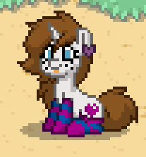 Size: 207x223 | Tagged: safe, artist:sevenxninja, derpibooru original, oc, oc only, oc:love biscuit, species:pony, species:unicorn, pony town, clothing, dirt, ear piercing, earring, grass, jewelry, piercing, socks, solo, striped socks, tongue out, update