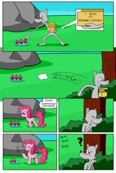 Size: 1024x1536 | Tagged: safe, artist:cartoon-eric, character:pinkie pie, oc, oc:fred wolfbane, comic:pink. it's what's for dinner, box, comic, cupcake, food, no sell, nom