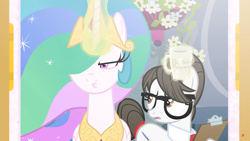 Size: 1920x1080 | Tagged: safe, artist:brutalweather studio, character:princess celestia, character:raven inkwell, species:alicorn, species:pony, celestia is not amused, female, mare, ponyville's incident, show accurate, unamused