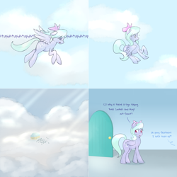 Size: 2562x2562 | Tagged: safe, artist:marikaefer, character:cloudchaser, character:flitter, species:pegasus, species:pony, ask flitter and cloudchaser, comic, door, female, flying, mare, offscreen character