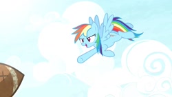 Size: 1702x957 | Tagged: safe, artist:brutalweather studio, character:rainbow dash, species:pony, american football, cloud, flying, midair, sky, sports, throwing
