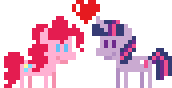 Size: 172x88 | Tagged: safe, artist:ponett, character:pinkie pie, character:twilight sparkle, ship:twinkie, animated, female, lesbian, pixel art, shipping