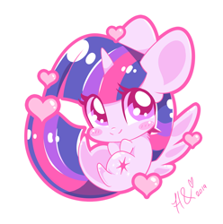 Size: 800x808 | Tagged: safe, artist:hungrysohma, character:twilight sparkle, character:twilight sparkle (alicorn), species:alicorn, species:pony, blushing, chibi, cute, female, heart, mare, simple background, smiling, solo, twiabetes, white background