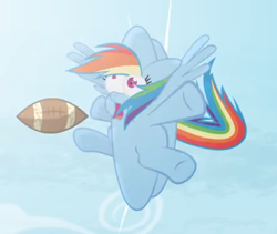 Size: 487x411 | Tagged: safe, artist:brutalweather studio, character:rainbow dash, species:pegasus, species:pony, american football, cartoon physics, derp, faec, female, flattened, great moments in animation, ponyville's incident, solo, sports, youtube link