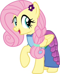 Size: 4000x4920 | Tagged: safe, artist:pilot231, character:fluttershy, species:pegasus, species:pony, alternate hairstyle, braid, clothing, concept, cute, dress, female, flower on ear, flower petal dress, mare, scarf, shyabetes, simple background, skirt, solo, transparent background, vector