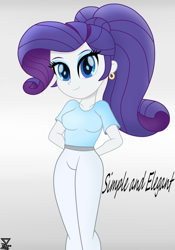 Size: 2000x2857 | Tagged: safe, artist:theretroart88, character:rarity, species:human, my little pony:equestria girls, clothing, elegant, female, hands behind back, high res, looking at you, misleading thumbnail, movie accurate, pants, skin colored clothes, smiling, solo
