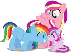 Size: 529x396 | Tagged: safe, artist:awoomarblesoda, base used, character:rainbow dash, character:sky wishes, oc, oc:misty meadow, parent:rainbow dash, species:pegasus, species:pony, g3, boop, female, filly, g3 to g4, generation leap, lesbian, magical lesbian spawn, missing cutie mark, nose wrinkle, noseboop, offspring, parent:skywishes, shipping, simple background, transparent background