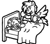 Size: 172x150 | Tagged: safe, artist:crazyperson, species:pony, fallout equestria, bed, fallout equestria: commonwealth, fanfic art, generic pony, imminent murder, knife, picture for breezies, sleeping