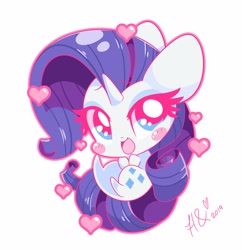 Size: 3892x4020 | Tagged: safe, artist:hungrysohma, character:rarity, species:pony, species:unicorn, blush sticker, blushing, chibi, female, heart, looking at you, mare, simple background, solo, white background