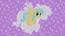 Size: 1920x1080 | Tagged: safe, artist:iknowpony, character:sunshower raindrops, species:pegasus, species:pony, cloud, female, flying, looking at you, mare, smiling, stars