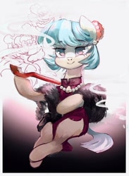 Size: 654x894 | Tagged: safe, artist:tingsan, character:coco pommel, species:pony, clothing, dress, female, jewelry, necklace, pearl necklace, pipe, smoking, solo