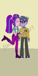 Size: 808x1632 | Tagged: safe, artist:fude-chan-art, character:aria blaze, character:microchips, ship:ariachips, my little pony:equestria girls, female, kissing, male, shipping, straight