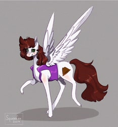 Size: 1906x2046 | Tagged: safe, artist:saoiirse, oc, oc only, oc:graph travel, species:pegasus, species:pony, clothing, female, freckles, looking at you, mare, raised hoof, smiling, solo, spread wings, vest, wings